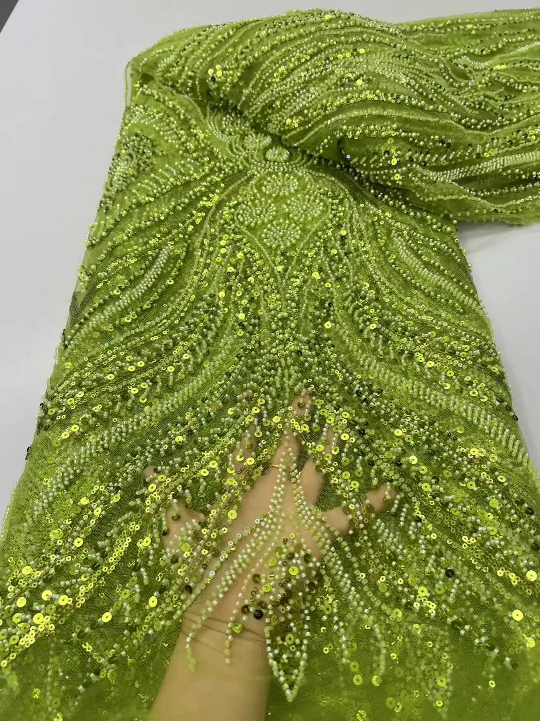

Green African Sequins Lace Fabric Beads 2025 High Quality French Nigerian Groom Mesh Lace Fabrics For Sewing Dress Wedding Party