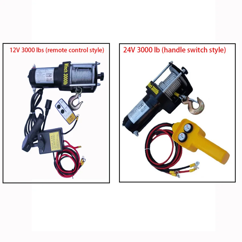 3000lbs 12V 24V Electric Winch Vehicle Self-rescue Off-road Winch For Vehicle Crane 3000 Lbs Handle And Remote Control Style
