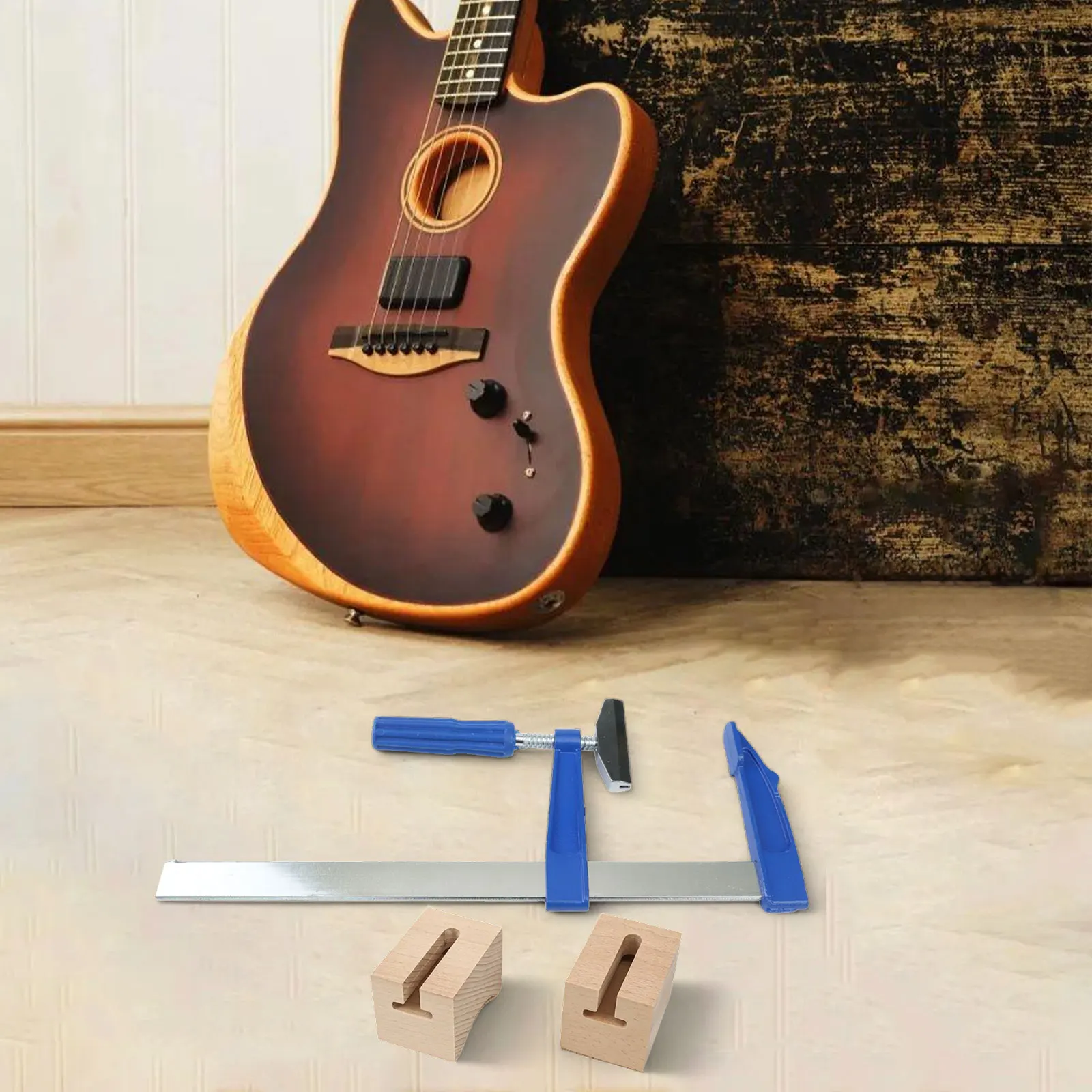 Reliable Fretting Tool for Guitar and Bass Maintenance with Wooden Support Blocks for Even Pressure Distribution