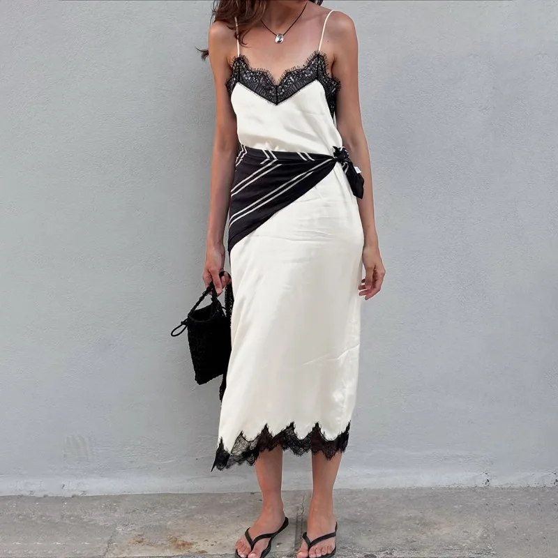 فستان Tuularose النسائي المثير من الدانتيل موضة جديدة من الدانتيل المرقعة بدون أكمام فستان هالتر أنيق فاخر عتيق فساتين الحفلات النسائية