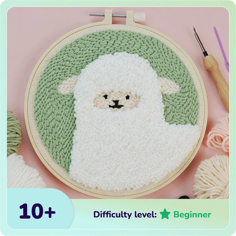

Stitch Embroidery Punch Needle Kit Sheep Pattern Wool Poke Embroidery Kit for Adults Kids Beginner Knitting And Needlecraft Set