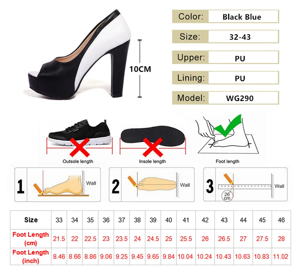 Spring Autumn Womens high heels Sexy Peep Toe Pumps Platform shoes Wedding Party shoes size 32-43 Zapatos de Mujer 10cm heels