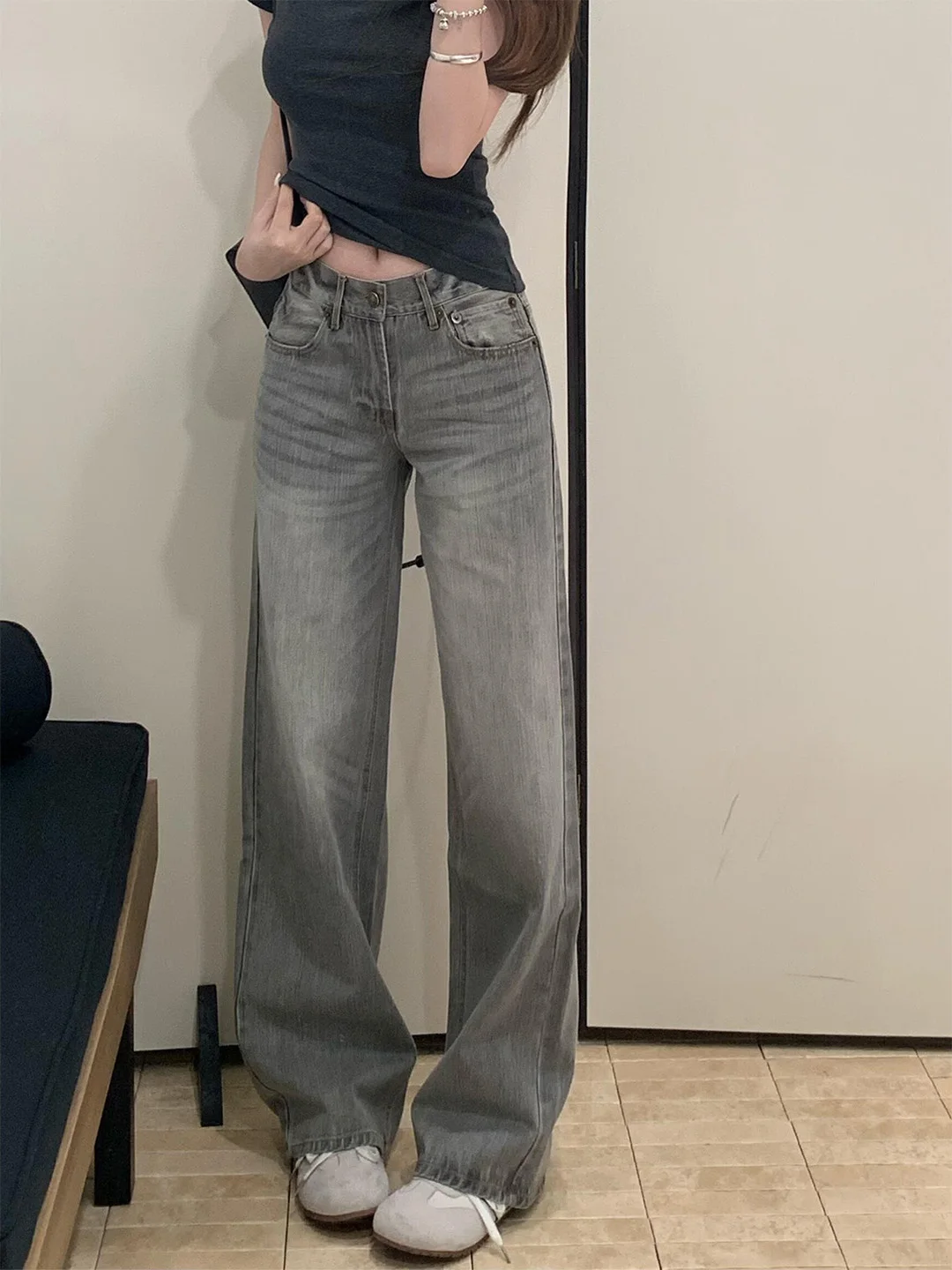 

Low Waist Washed American Style Skinny Jeans Women's Pear Shape Loose Wide Leg Denim Pants Summer 2026 Casual Comfortable