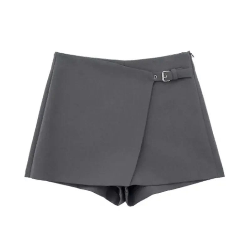 Lazvm-Asymmetric Shorts Skirts with Tab for Women, High Waist, Side Zipper, Female Skort, Fashion