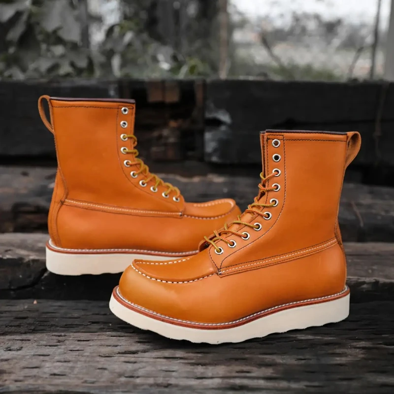 Autumn Winter High Boots Casual Men Vintage Genuine Leather Shoes Handmade Tooling Mid-calf Outdoor Motorcycle Boots