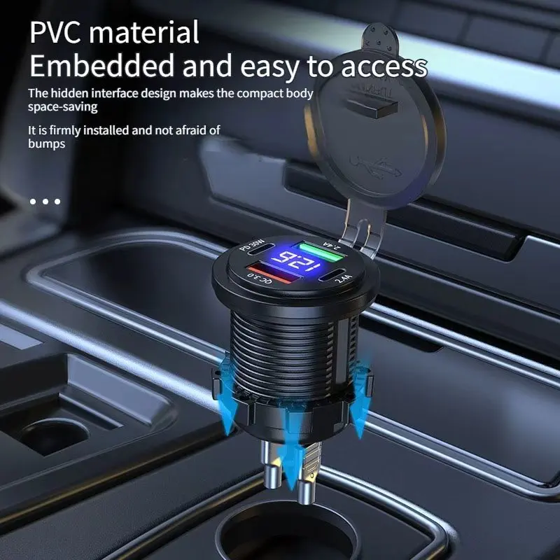 Multi-Port-Autoladegerät PD QC3.0 USB-Ladebuchse mit digitalem Voltmeter 12V/24V für Motorrad, Auto, Boot, Marine, LKW, Bus – Detail 8