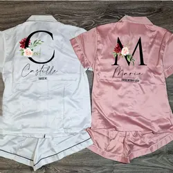 Conjunto de pijamas de dama de honra personalizado proposta de dama de honra pjs presentes de festa de noiva galinha fazer pijamas noiva casamento mancha de seda pijamas