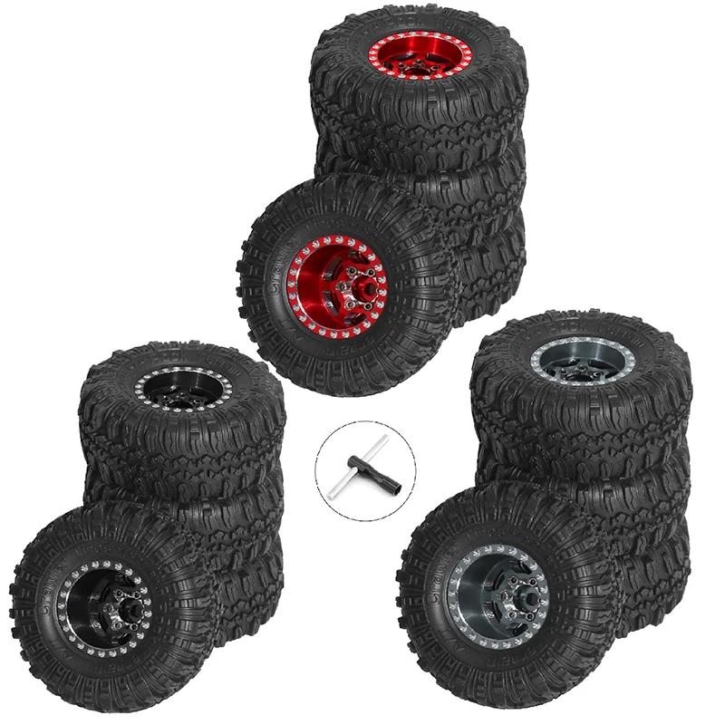 

4pcs 57mm 1.0" Metal Beadlock Wheel Tire Set For 1/18 1/24 RC Crawler Car TRX4M SCX24 AX24 FCX24 Upgrade Parts Accessories