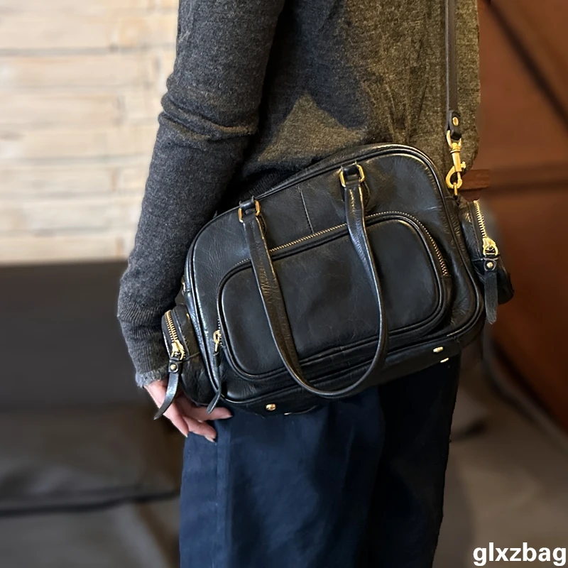 

fashion vintage genuine leather ladies multi-pocket handbag weekend travel luxury real cow leather women shoulder crossbody bag