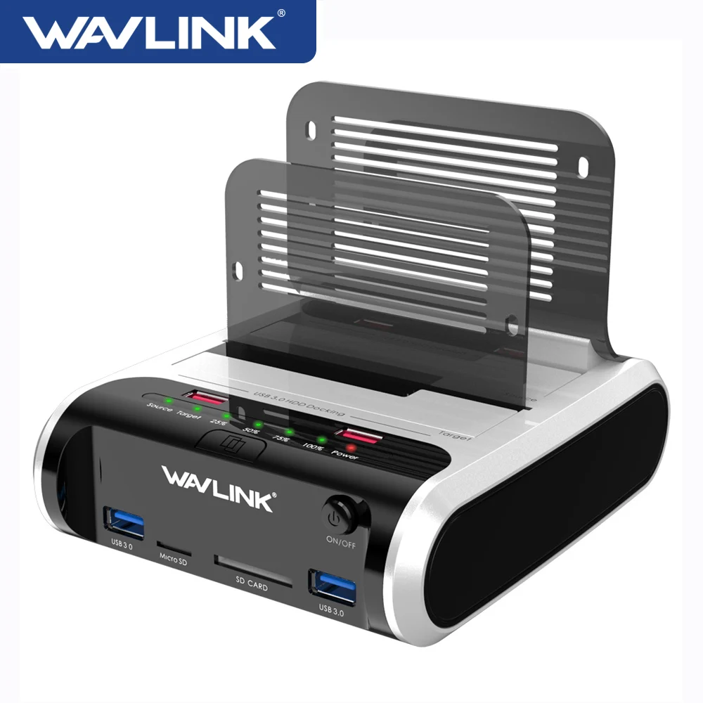 Wavlink Dual Bay USB 3.0 to SATA Hard Drive Enclosure SATA HDD Docking Station HDD Box Offline Clone&UASP for 2.5\