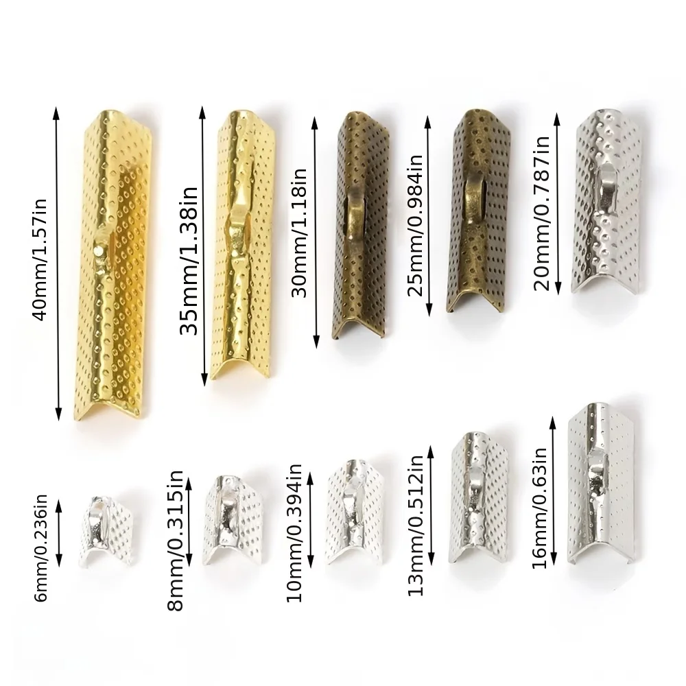 50 PCS Ribbon Cord Crimp End Caps Connectors for Bracelets Necklaces Jewelry Making Findings