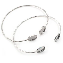 2pcs/Lot Fit 12mm Round Glass Cabochon 316 Stainless Steel Super Flexible Bangle Base Bracelet Blank Tray Bezel Setting