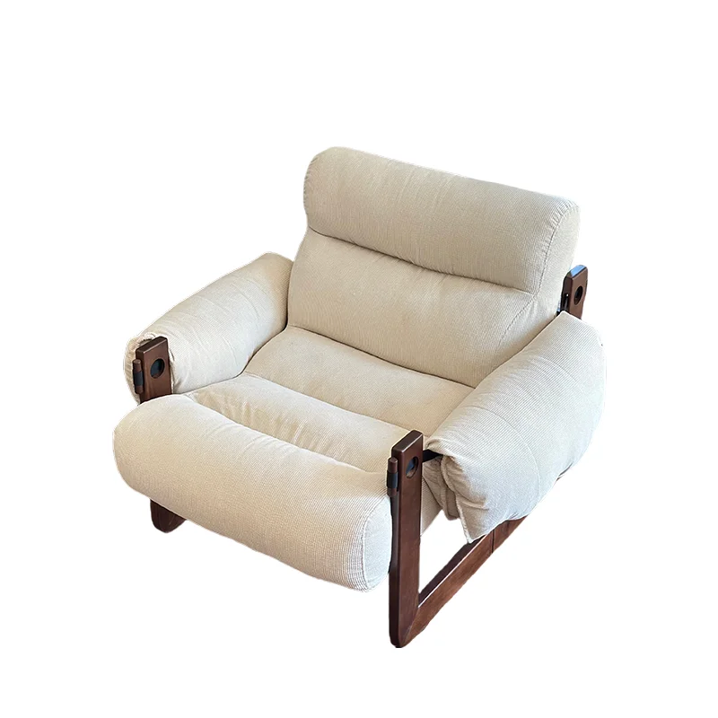 

Jersey solid wood lazy sofa chair | reclining and sleeping leisure chair Nordic retro medieval living room single