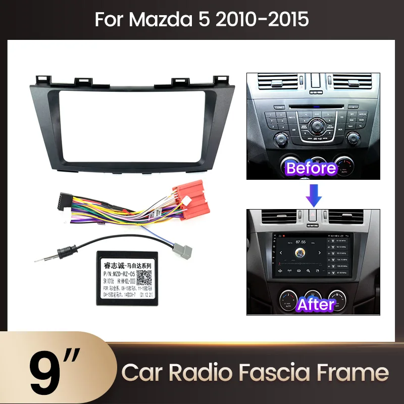 MEKEDE 9 Zoll Autoradio-Einbaurahmen für Mazda 5 2010 2011 2012 2013 2014 2015 Kunststoffrahmen Armaturenbrett Kabel Canbus