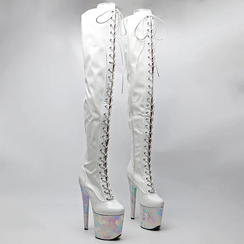 

Leecabe 20CM/8inches Shiny Patent PU Upper with snake PU High Heel platform Boots Pole Dance boots