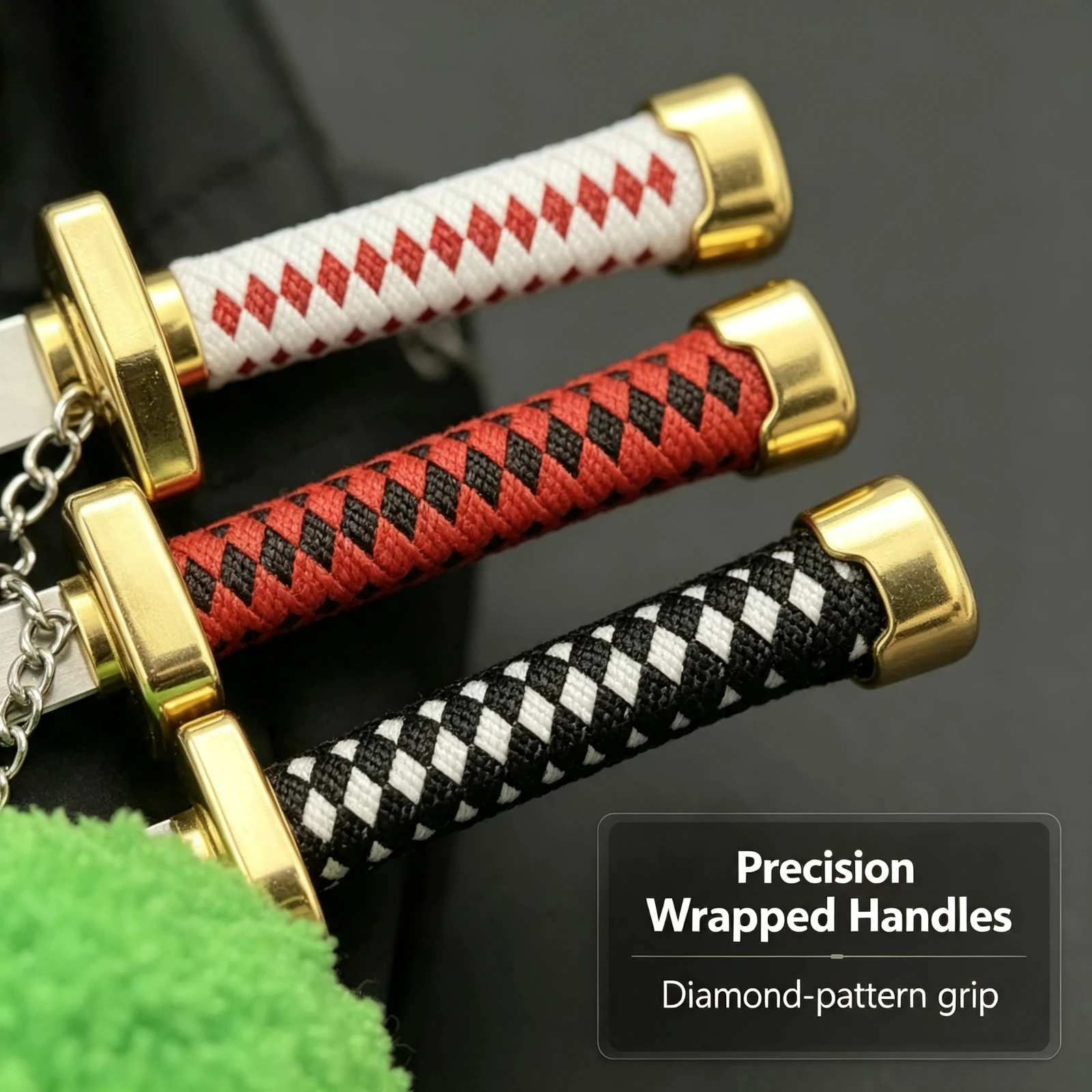 Pieces Green Plush Ball Swords Keychain Anime Zoroed Roronoaed Three Swords Cute Fluffy Pendant Car Bag, Phone Accessory Gift