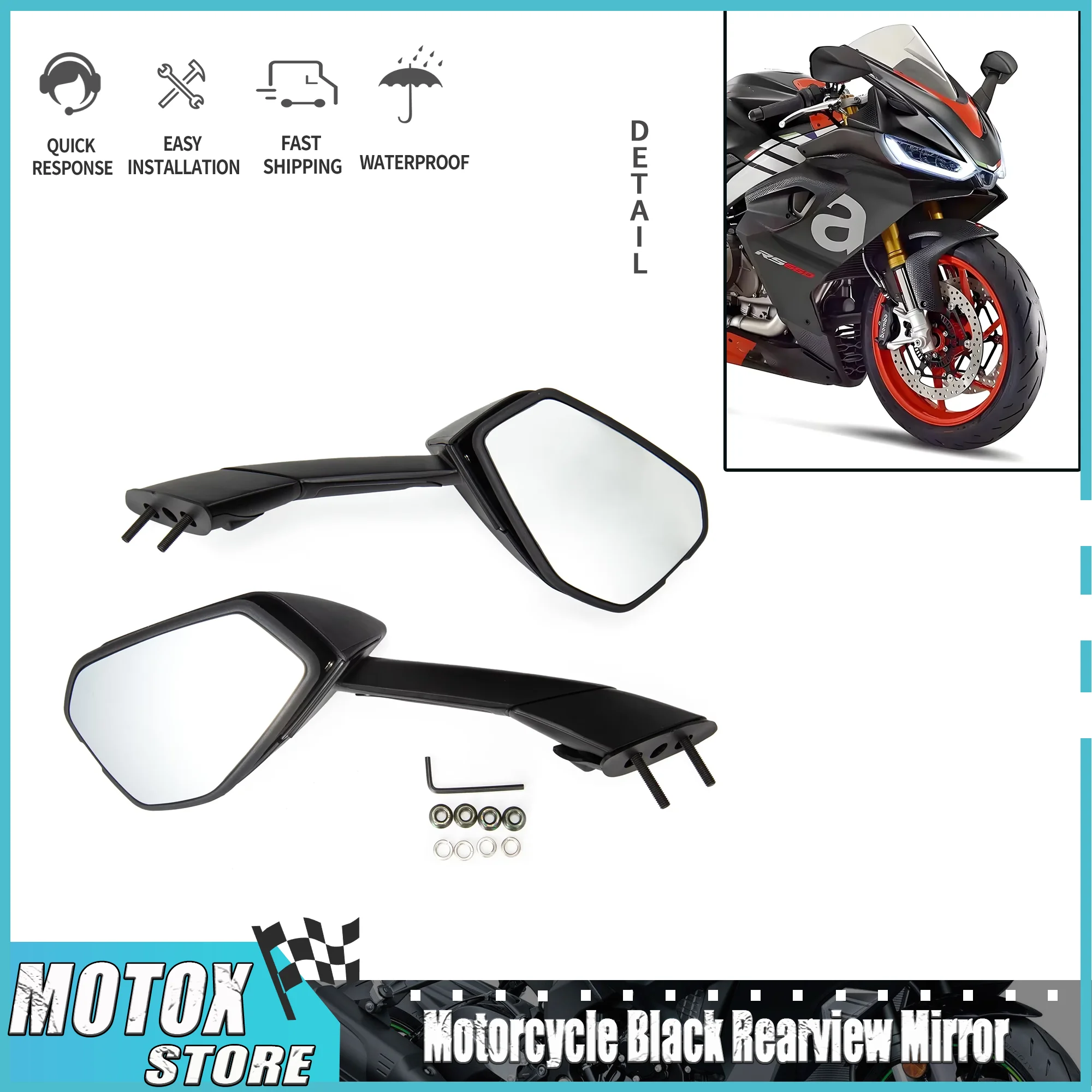 

Motorcycle Black Rearview Mirror Fit For 2021 - 2024 Aprilia RS660 RS 660 2022 2023 Rear View Side Mirror