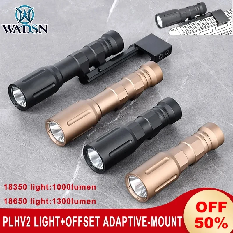 PLHv2 High-Power Tactical Flashlight 18650 Scout Light With Metal Offset Adapter Light Base Hunting Accessories For 20mm Rail