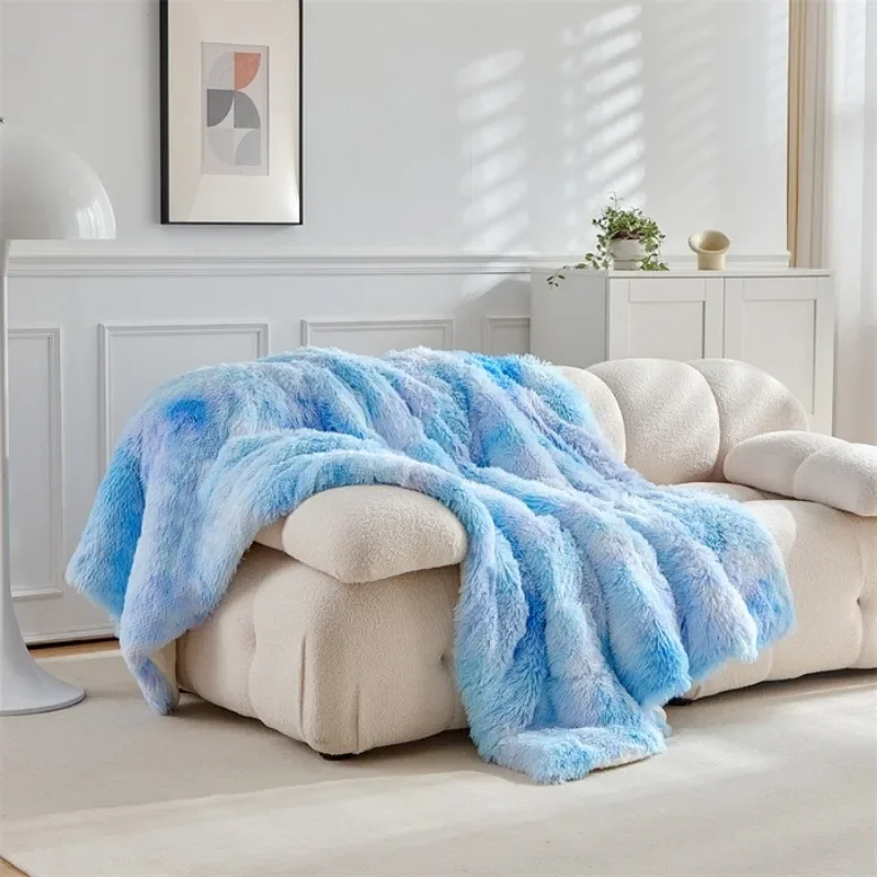 Double Mink Fleece Lamb Fleece Cotton Blanket Coral Fleece Ice Cream Long Hair Blanket Solid Color Simple Sofa Blanket