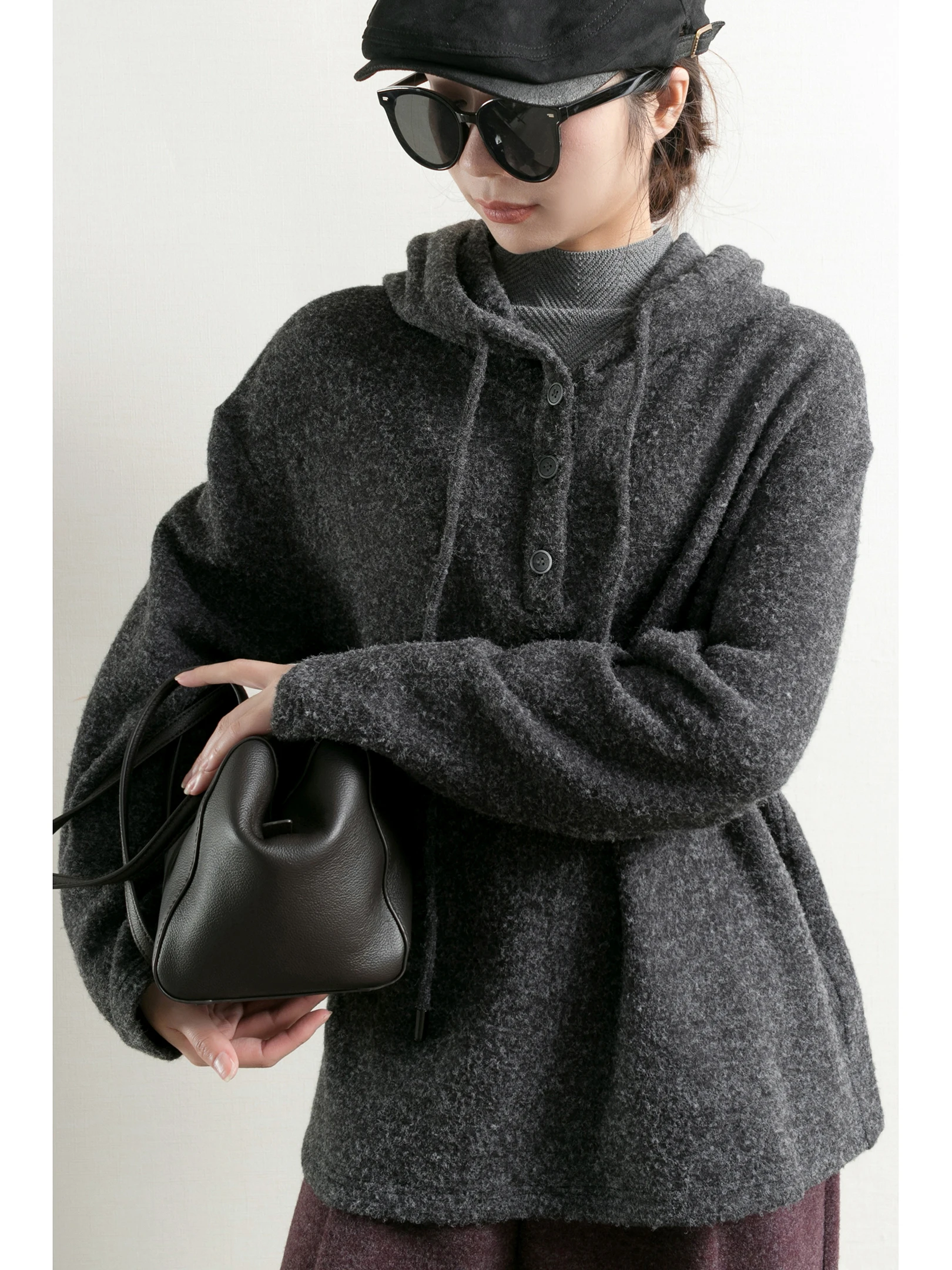 

Loose Women's Knitted Hat Sweatshirt Floral Grey Casual Style Long Sleeve Soft Polyester Nylon Spandex Blend Winter New Arrival