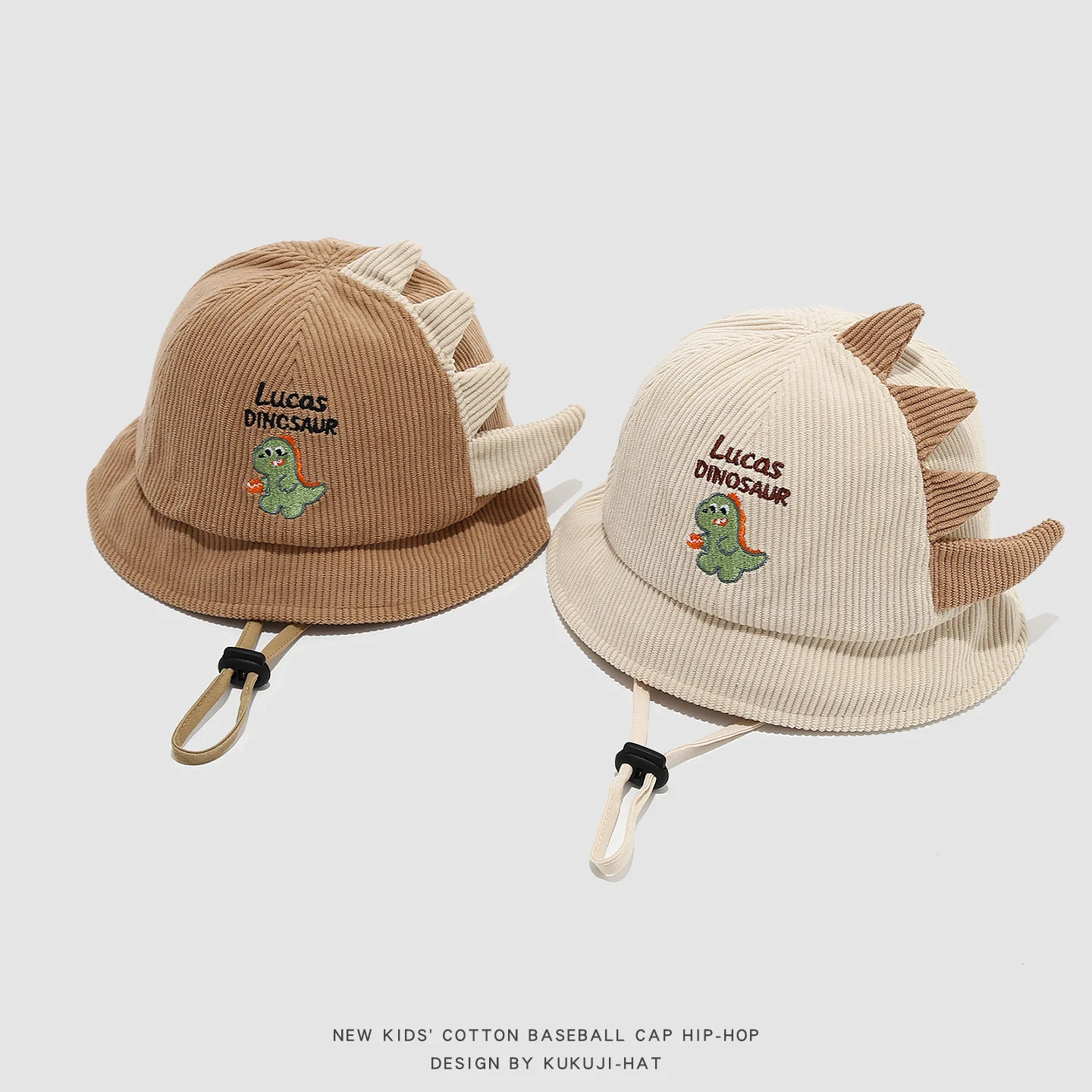 Cute Baby Sun Hat Spring Autumn Lightweight Dino Bucket Hats Wide Brim Toddler Caps With Windproof Rope for Boys Girls