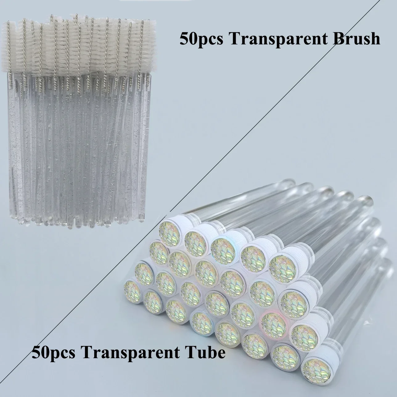 50pcs Reusable Mascara Wand Tube for Eyelash Extension Spoolies Cleaning Eyebrow Brush Shiny Resin Drill Replaceable Dust-proof