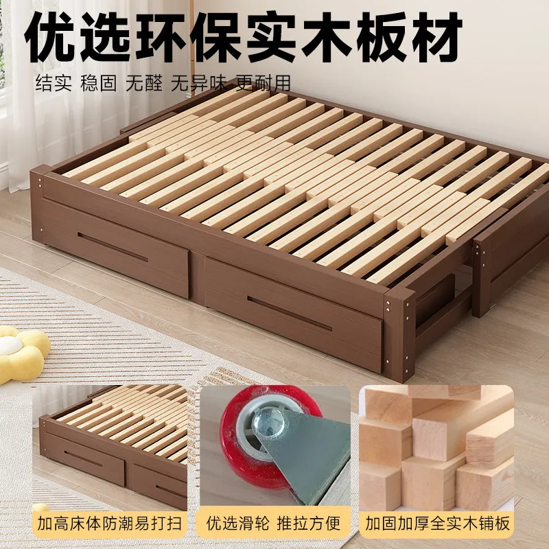 Solid wood row skeleton bed without bedside custom 1 meter 51.2m small apartment folding retractable tatami bed with drawers