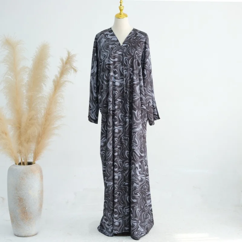 

Muslim Print Dresses for Women Eid Ramadan Kaftan Abaya Damen Dubai Arabic Prayer Clothes Caftan Marocain Robe Femme Musulmane