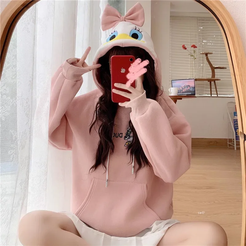 

Embroidery Fashion Plush Vintage Autumn Women Sweatshirts Kawaii Duck Cartoon Jumper Clothes Aesthetic Long Sleeve Pullover Tops