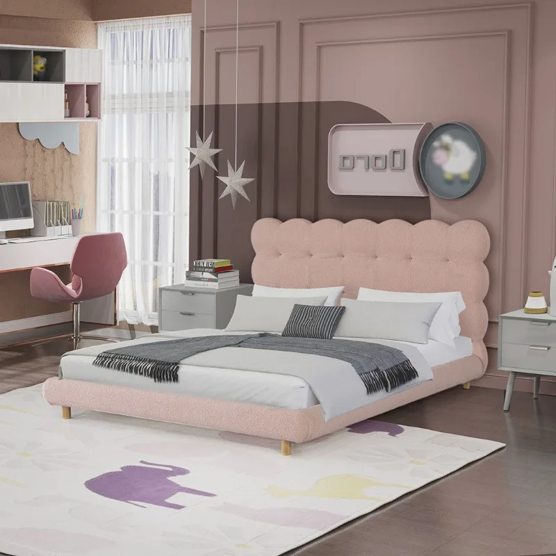 Camera da letto Letto in pile di agnello rosa con design a onde doppie