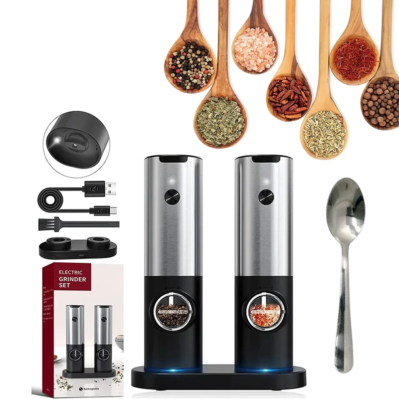 Automatische Pfeffermühle mit einstellbarer Rauheit, frisch gemahlener Pfeffer, wiederaufladbarer USB-Pulvermühle, Küchenwerkzeug