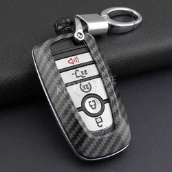 Carbon Fiber Car Smart Key Fob Chain Cover Case For Ford Bronco Ranger Fusion F150 Explorer Kuga Edge Ecosport Lincoln Nautilus