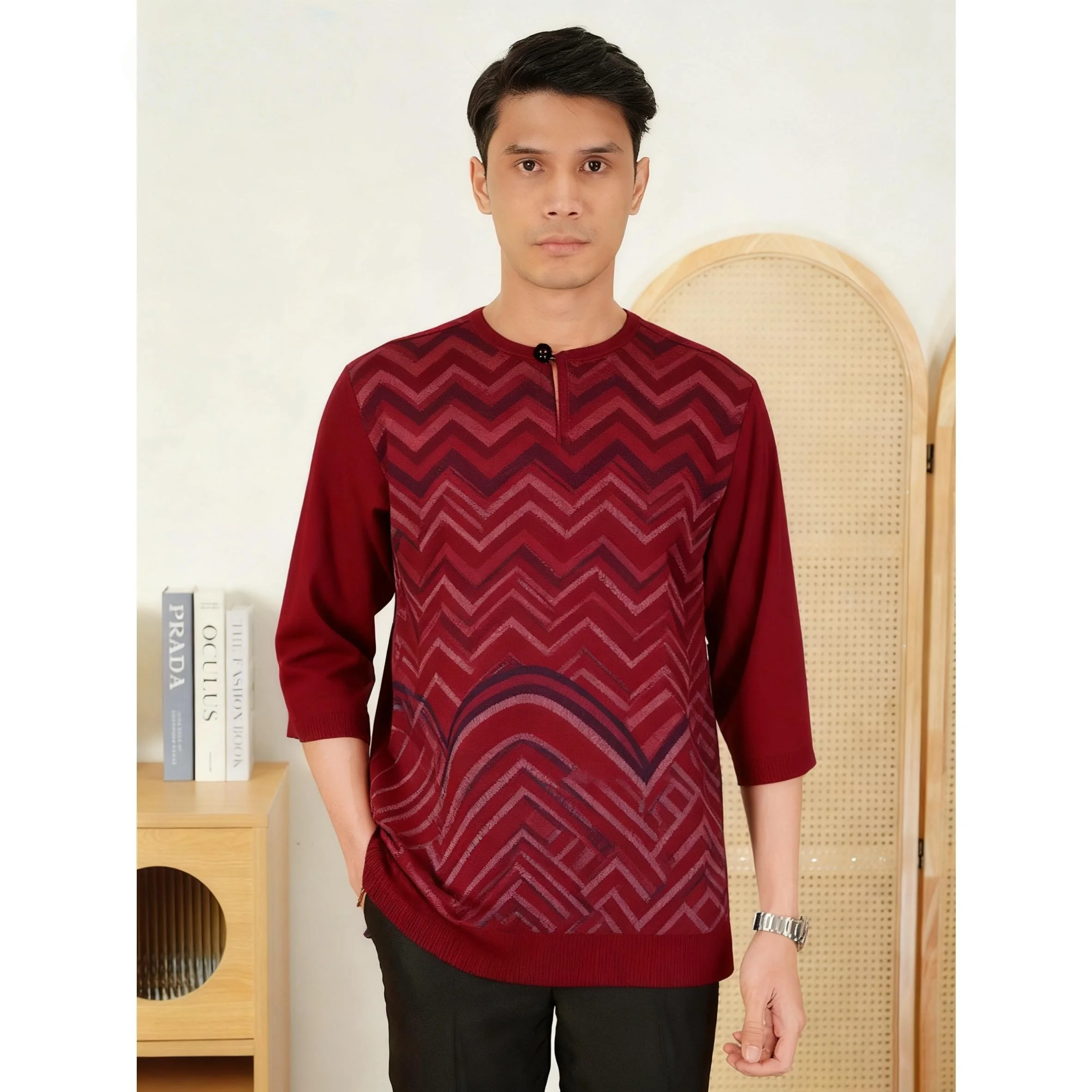 تي شيرت إسلامي مخطط مطرز للعيد بأكمام قصيرة جوبا عبايات فضفاضة غير رسمية 2026 Ropa Hombre إسلامية #5