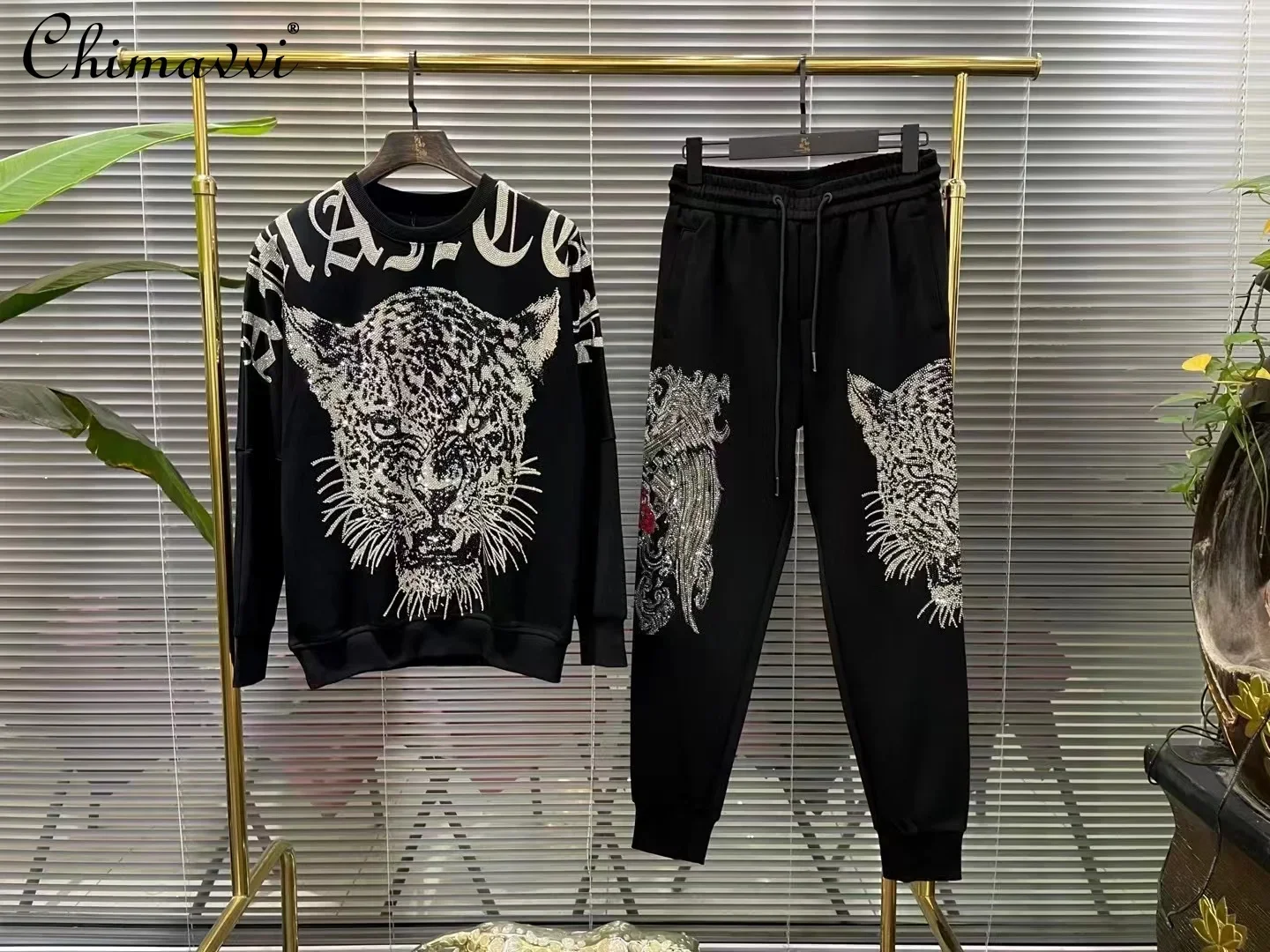 Autumn Winter Hot Diamond Tiger Head Thickened Sweatshirt Fashion Long Sleeve Handsome Loose Men's Large Size Printed Hoodies