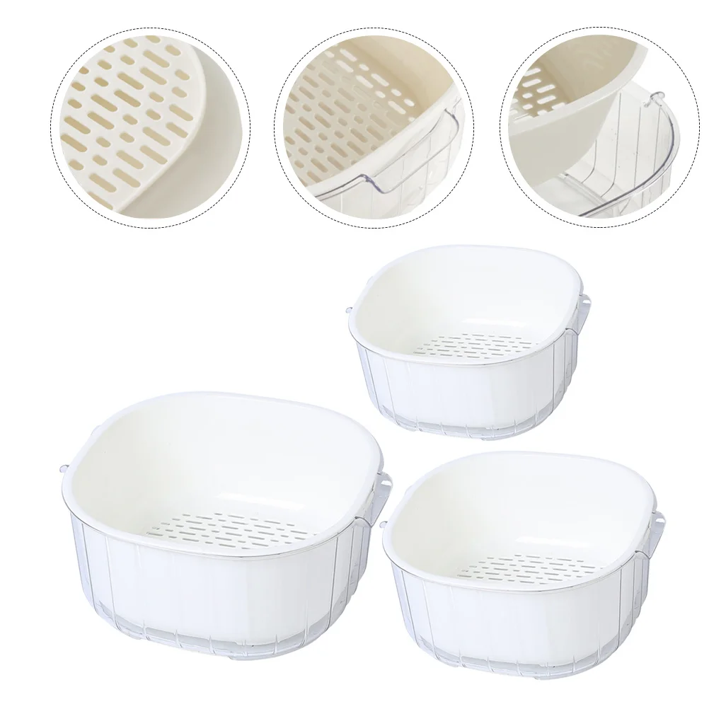 

3pcs Double Layer Drain Basket Thickened Reusable Kitchen Washing Basket For Fruits Vegetables Hollow Base Fast Drainage Smooth