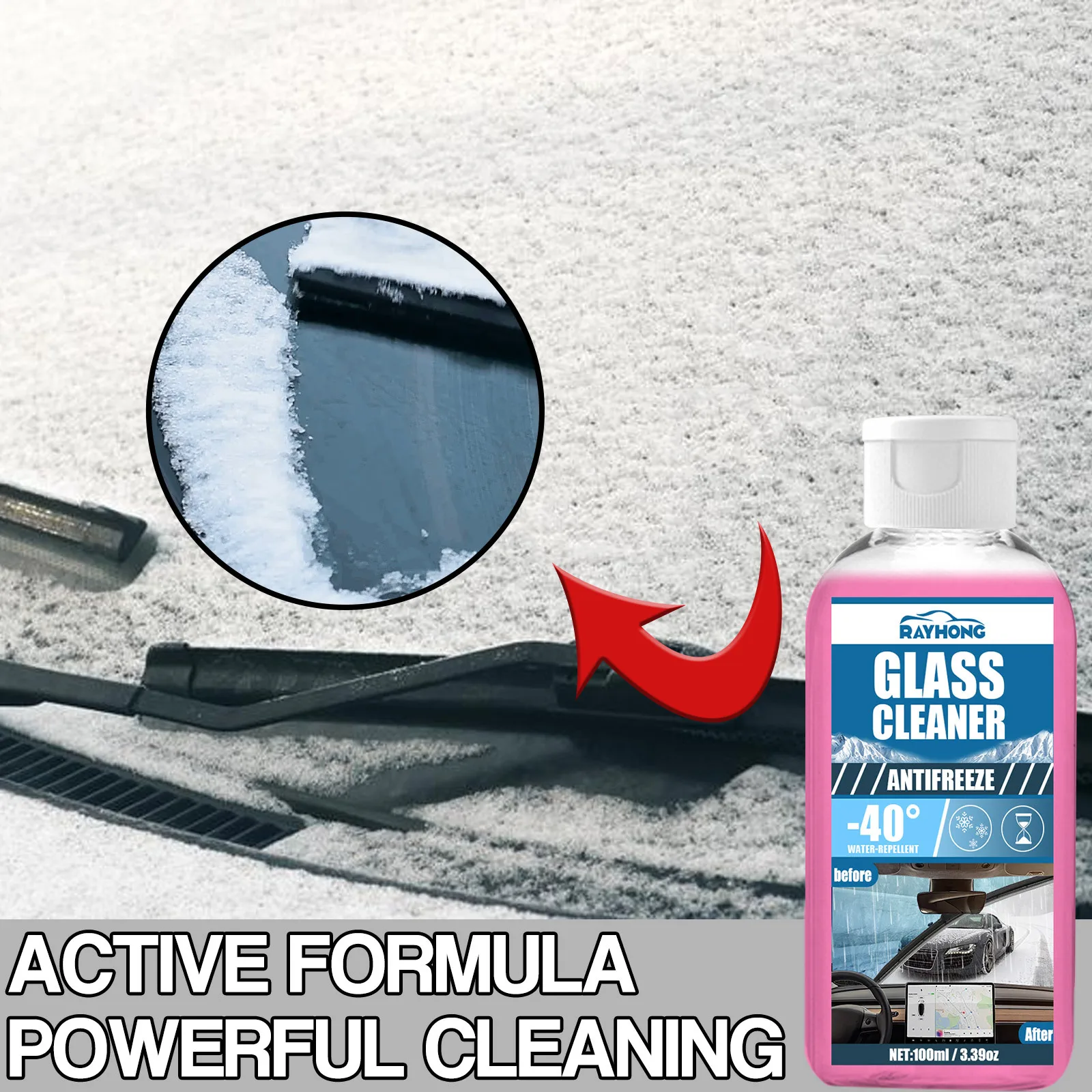 Premium Anti Freeze Windshield Washer Fluid Grease Remover for Clear Glass Cleaning Winter Ready Automotive Glass Cleaner