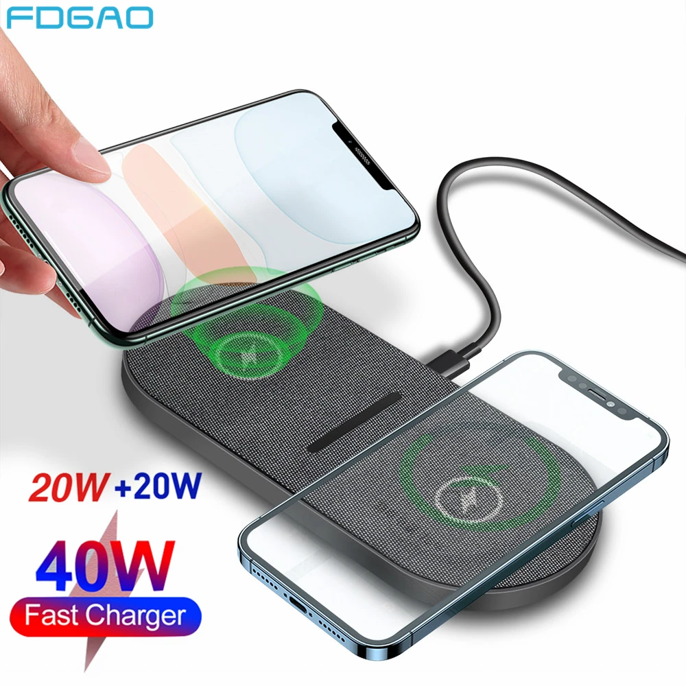 40W Dual Wireless Chargers for iPhone 15 14 13 12 11 XS XR X 8 Samsung S24 S23 Airpods 3 Pro Fast 2 in 1 Induction Charging Pad