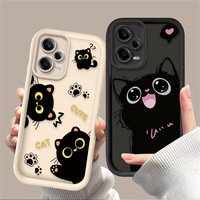 Cute Cartoon Black Cat Phone Case For Xiaomi Redmi Note 14 13 12 11 Pro Plus 5G 12S 11S 10S 10 9 Redmi 14C 13C 12C 12 4G A3 A3X