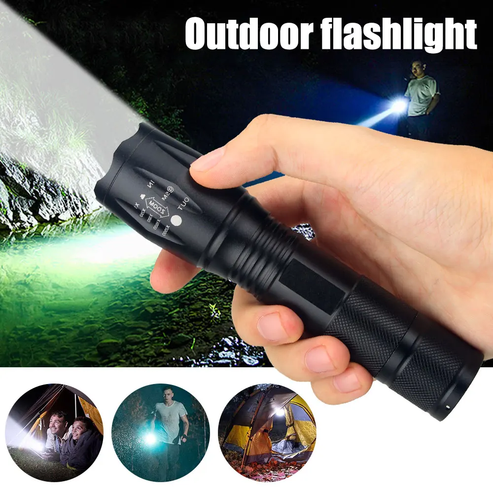 Lampe de poche LED haute puissance lampe de poche de camping avec 5 modes d'éclairage, lampe de poche étanche à lumière à mise au point variable en alliage d'aluminium