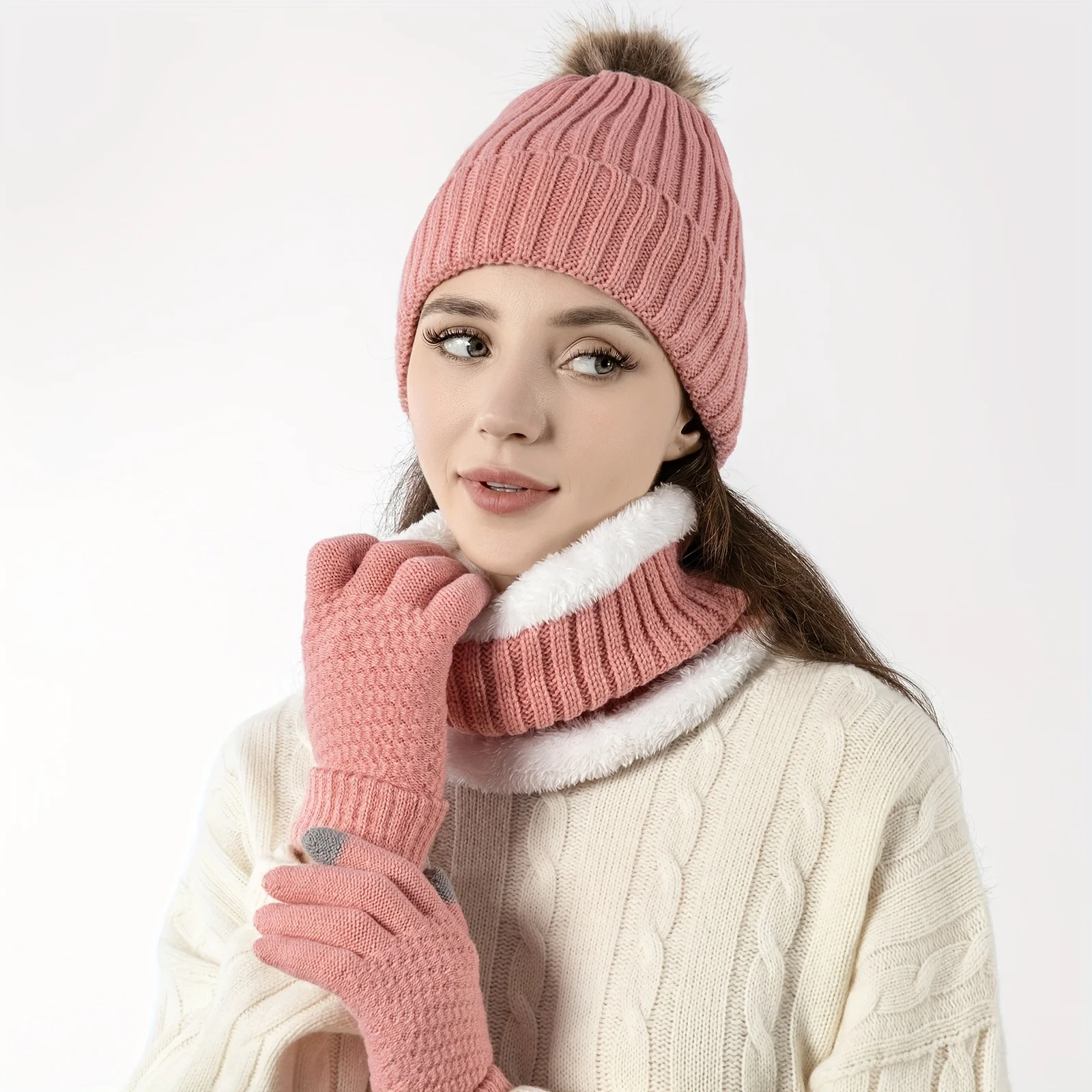 Cozy Knit Winter Set - Outdoor enthusiasts, cold climates,value warmth comfort during. Suitable for Hiking Skiing Brisk Walking