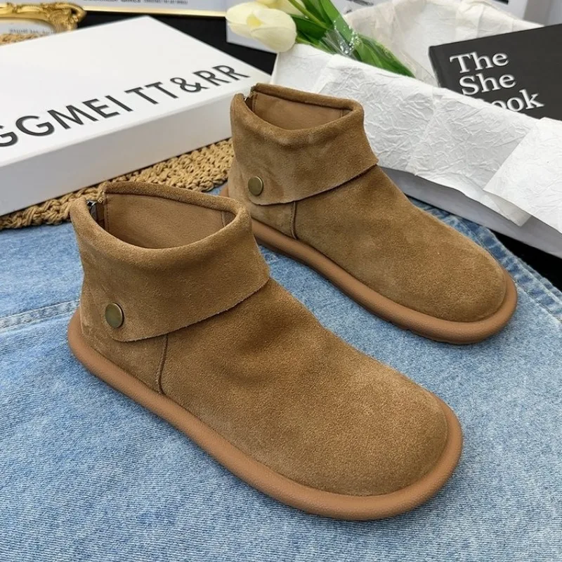 Women Ankle Snow Boots Suede Casual Cozy Walking Warm Shoes Woman 2024 Autumn Winter Fashion Flat Boots Zapatillas Mujer