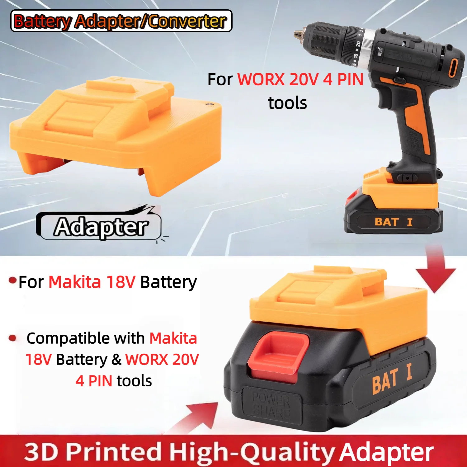 

For Makita 18V Series Li-ion Battery Adapter TO WORX 20V 4 PIN Series Tools Converter Power Tools Accessory(Only Adapter)
