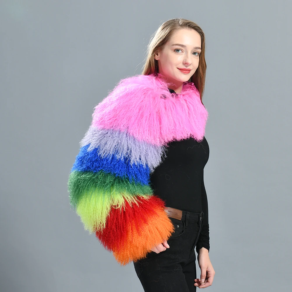 

Jxwatcher Women's Real Mongolian Sheep Fur Coat Autumn Winter Fashion Single Fur Sleeve Ladies High Street Natural Fur Coats New