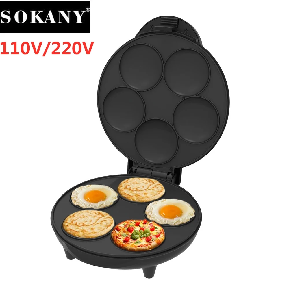 5 otworów Mini naleśnikarka Roti Maker Elektryczna 110 V 220 V 900 W Piekarnik do pieczenia jajek Ciasto Garnek do chleba Grill kuchenny Toster dla