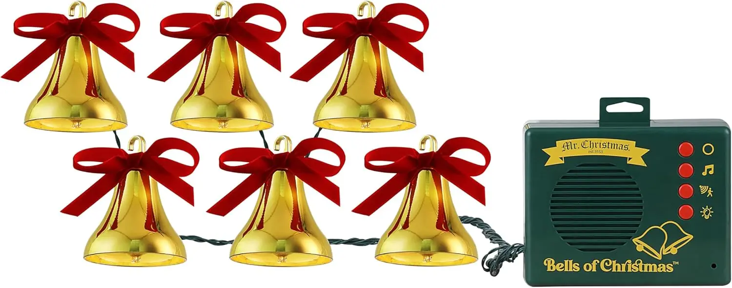 Battery-Operated Christmas Musical Bells Featuring Motion Sensor, LED Lights, and 15 Holiday Carols