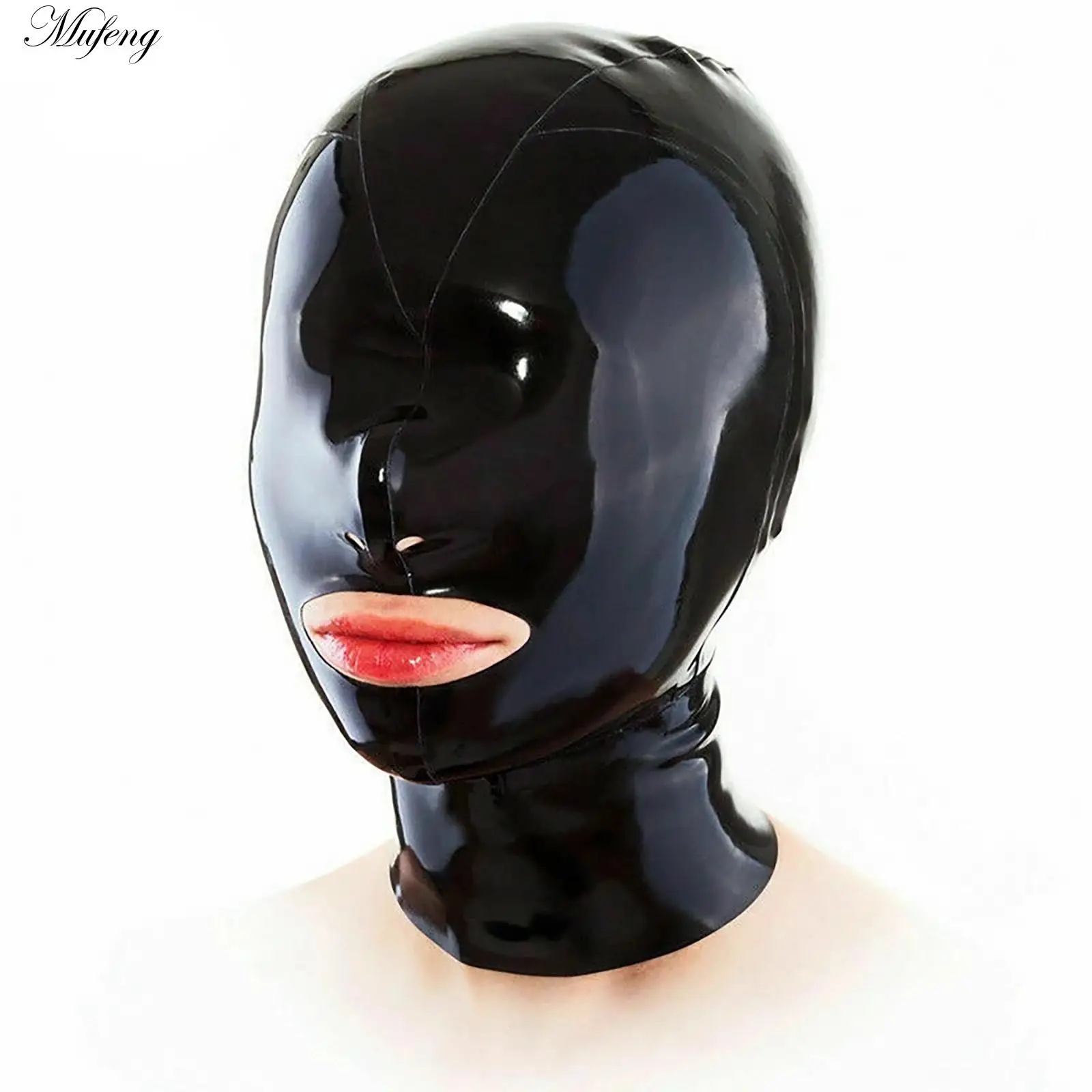 Women Mens Latex Face Mask Balaclava Breathing Hole Open Mouth Head Cover Couples Adult Face Mask Hood for Role Play Costume