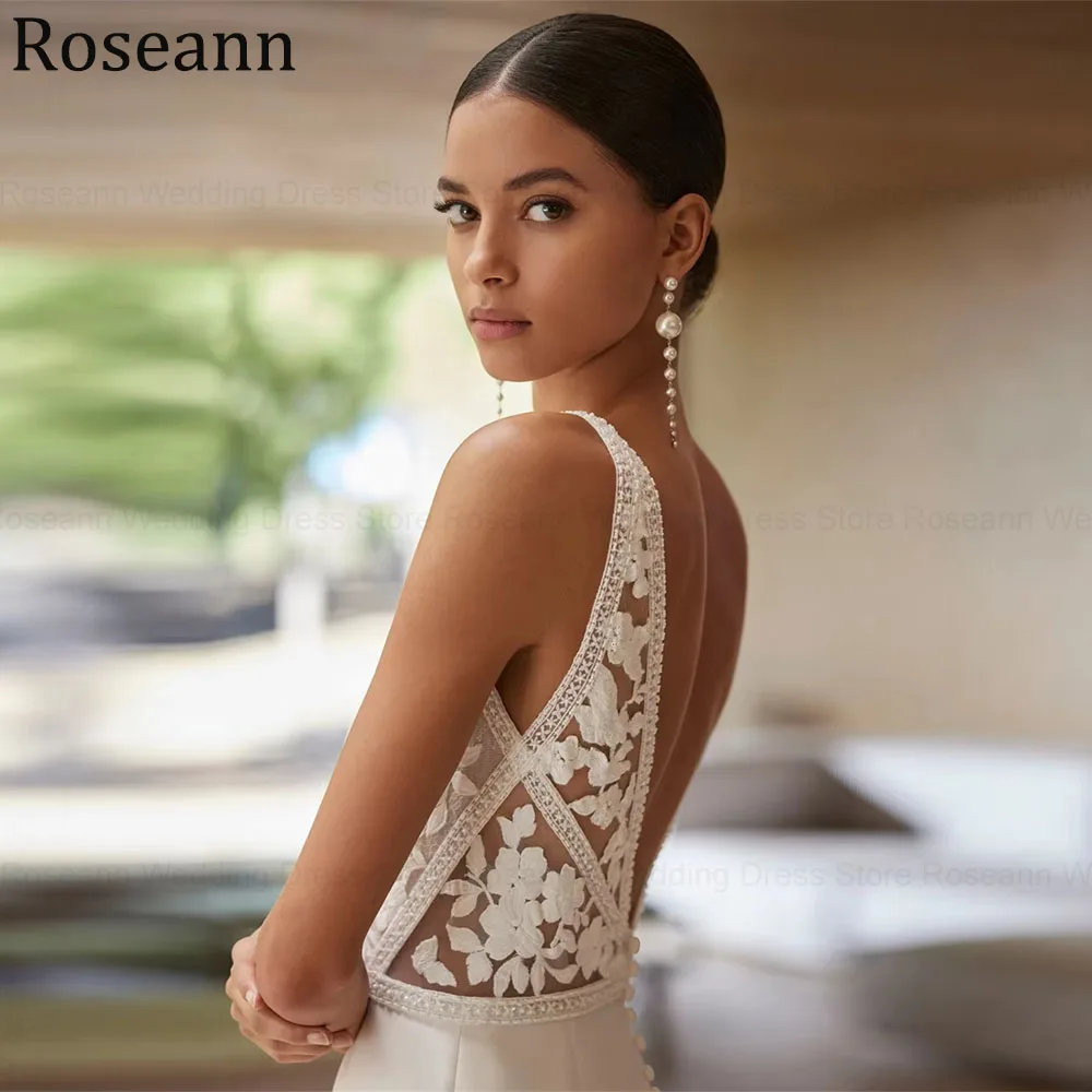 Customized Trendy Satin Wedding Dresses For Woman 2026 A-Line Lace Long Bridal Gowns Buttons Backless Sleeveless Robe De Mariée