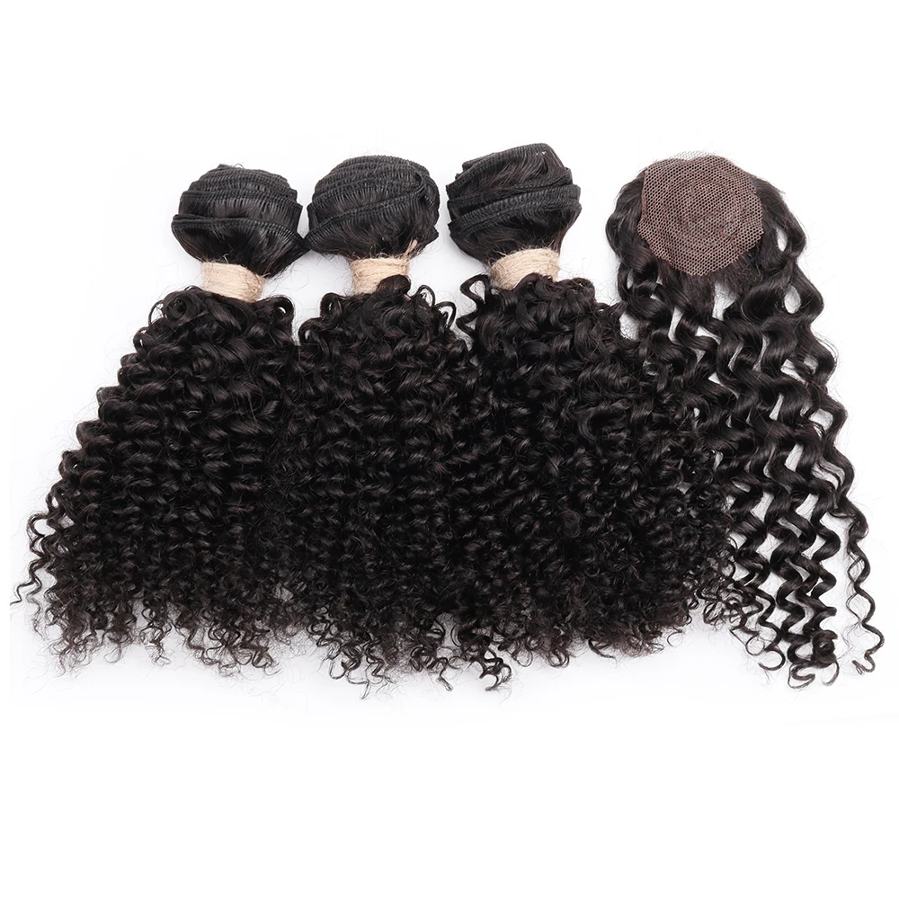 Ombre Kinky Curly Bundles With Closure Natural Human Hair Bundles Short Brazilian Hair Bundles With Circular Closure