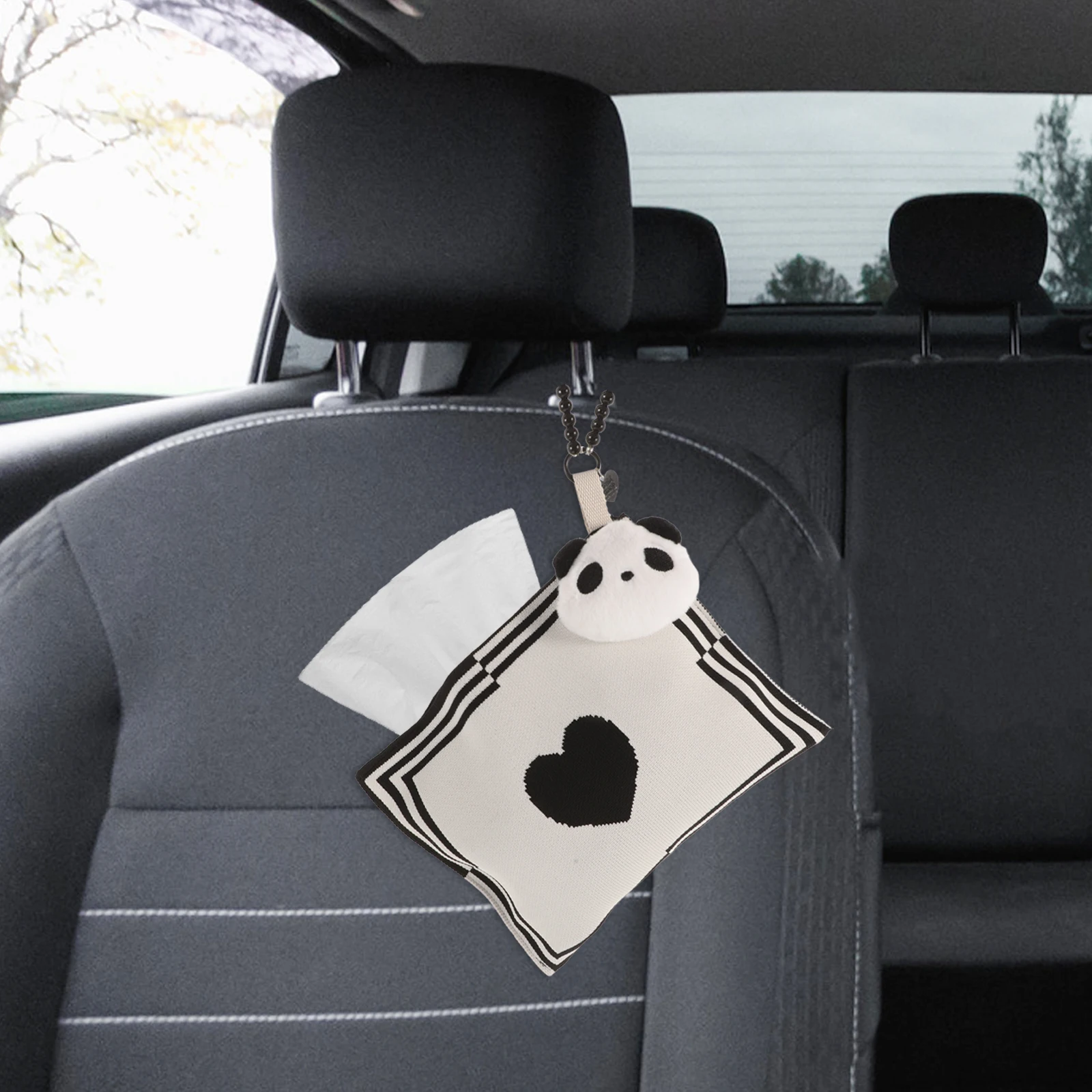 

Panda Tissue Holder Car Paper Bag Knitted Portable Hanging Organizer Travel Napkin Box Refillable Cute Design For Car Home