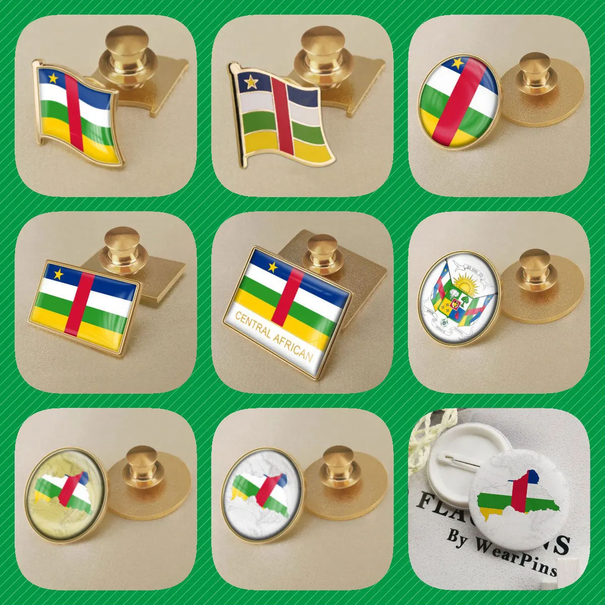 بروش خريطة جمهورية أفريقيا الوسطى ، الشعار الوطني ، شارات الخريطة ، دبابيس طية صدر السترة